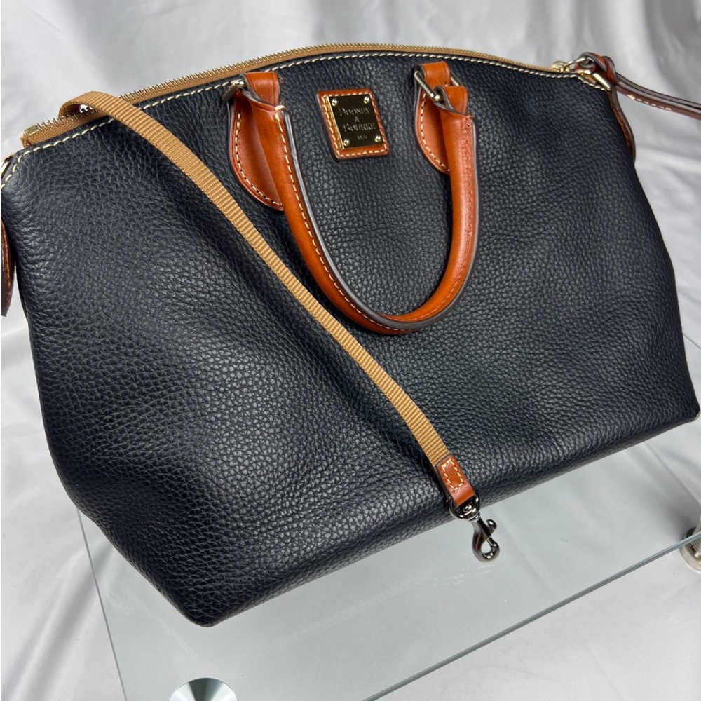 Dooney & Bourke Pebble Grain Leather Satchel Black Brown Bag Purse - Picture 3 of 14